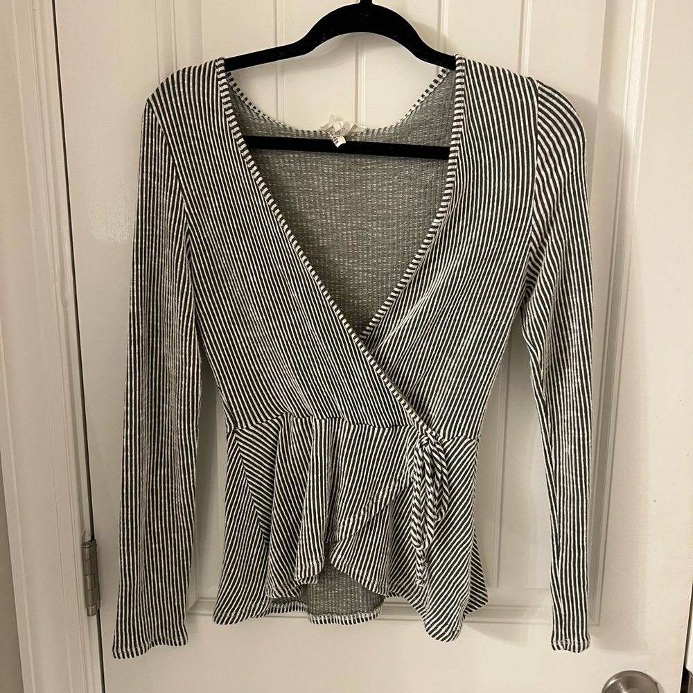 Striped Black and White Wrap Top